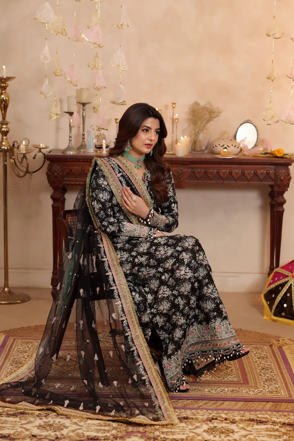 ANEELAS BLACK LUXURY RAW SILK DRESS | UNSTITCHED 3 PCS BY SHAEBIZ