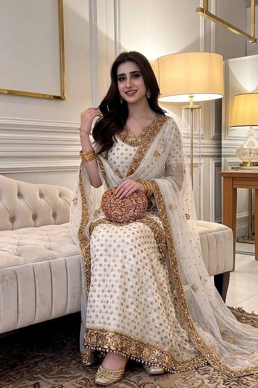 HARIS SHAKEEL LUXURY WHITE PARTY WEAR| UNSTITCHED PARTY WEAR BY SHAEBIZ