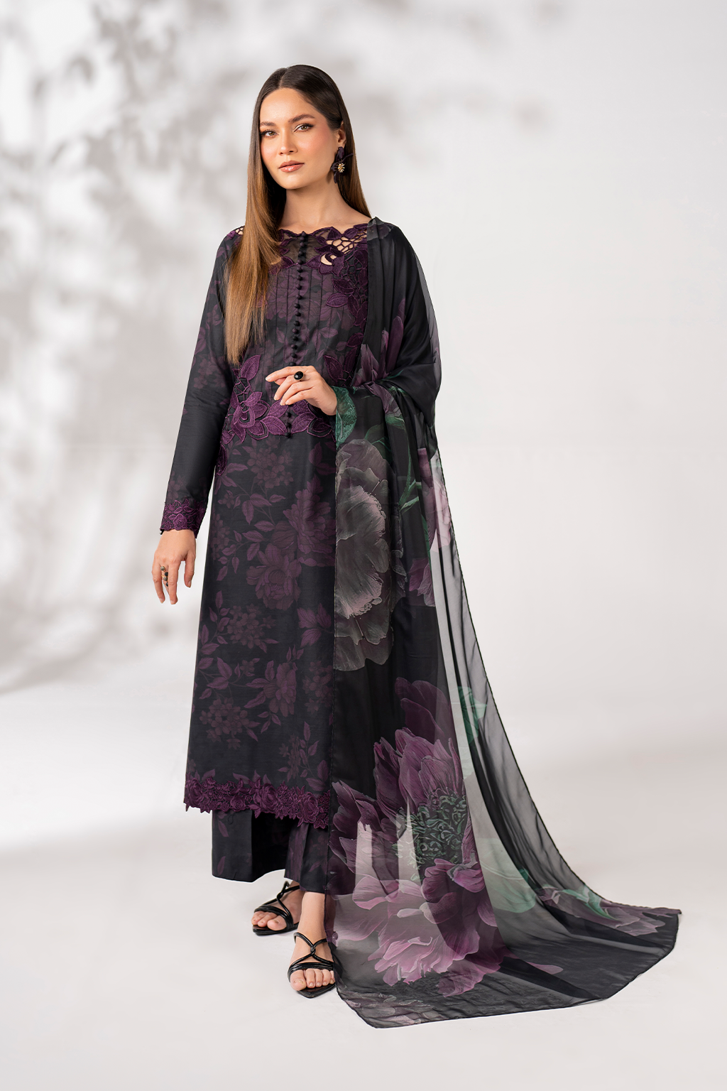 iznik purple dress Byzantium Purple Embroidered Lawn dress | Eid Lawn Collection