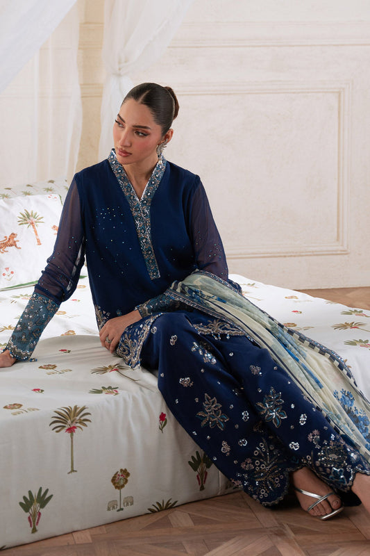 NUREH BLUE LUXURY CHIFFON COLLECTION|UNSTITCHED 3 PCS BY SHAEBIZ