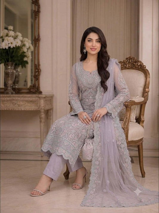 SHAEBIZ MAUVE ORGENZA COLLECTION| UNSTITCHED 3 PCS BY SHAEBIZ