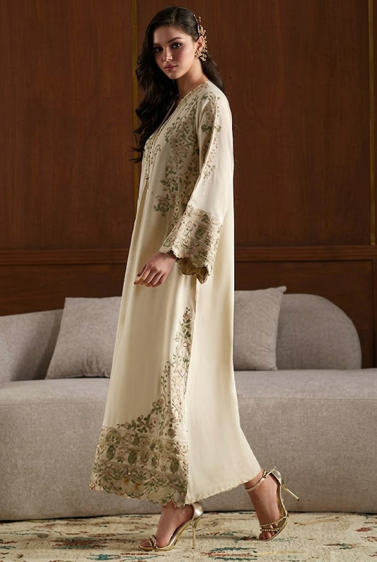 ETHNIC OFF-WHITERAW SILK VIRAL KAFTAN | UNSTITCHED 3 PCS BY SHAEBIZ