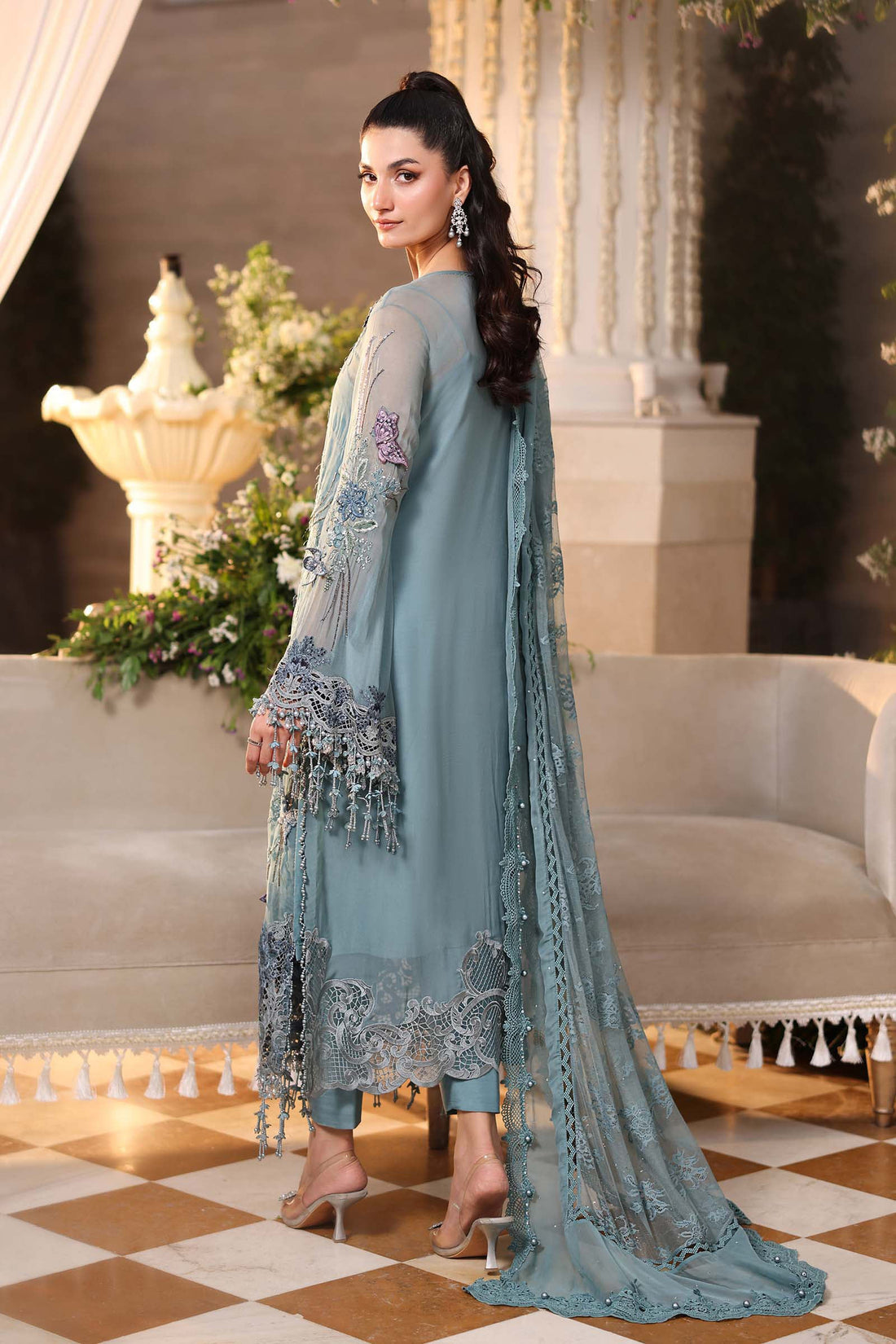MARIA B CHIFFON EMBROIDERED DRESS| UNSTITCHED PARTY WEAR BY SHAEBIZ