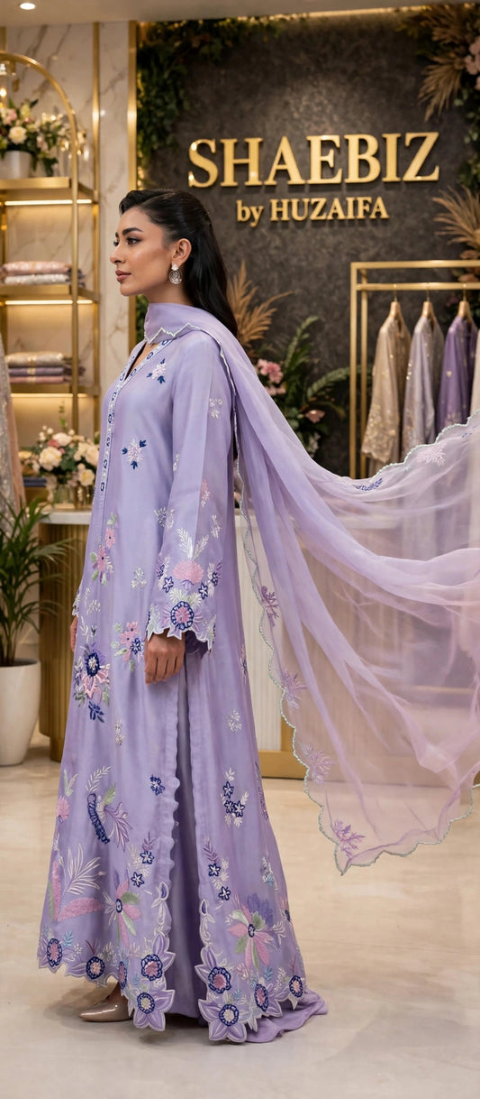 SHAEBIZ PRESENTING VIRAL KAFTAN | LILIC COLOR|UNSTITCHED 3 PCS BY