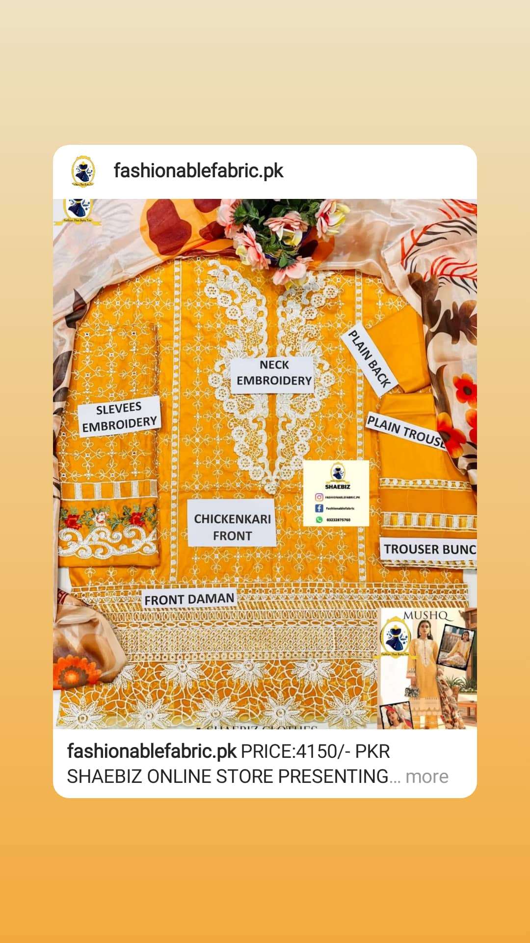 MUSHQ LAWN CHICKEN KARI WITH SILK PRINT DUPATTA (MQ-SM22)