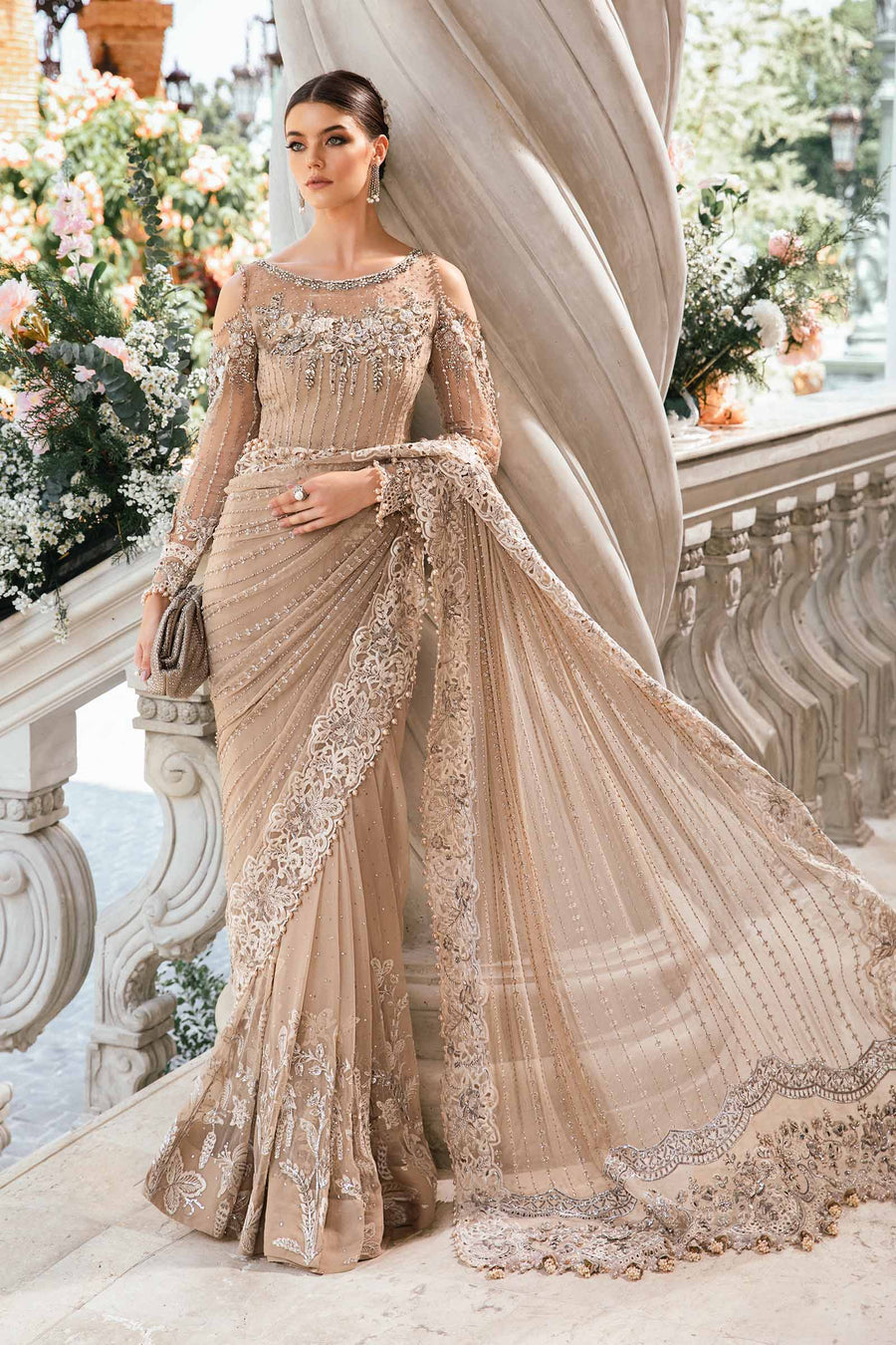 Maria.B Saree In Beige Skin