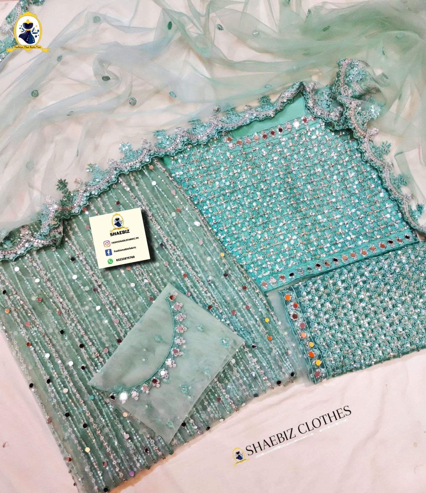 MARIA B AQUA MIRROR PARTY WEAR DRESS (MB-AQ22)