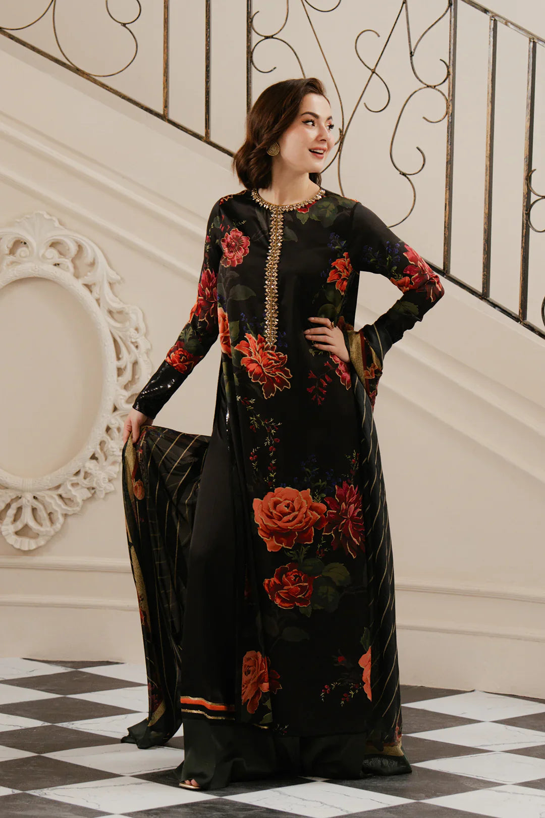 LULUSAR BLACK SILK DIGITAL PRINT|HANIA AMIR|TOP PAKISTANI DRESS BY SHA Shaebiz Collection LULUSAR BLACK SILK DIGITAL PRINT|HANIA AMIR|TOP PAKISTANI DRESS BY SHA Shaebiz Collection