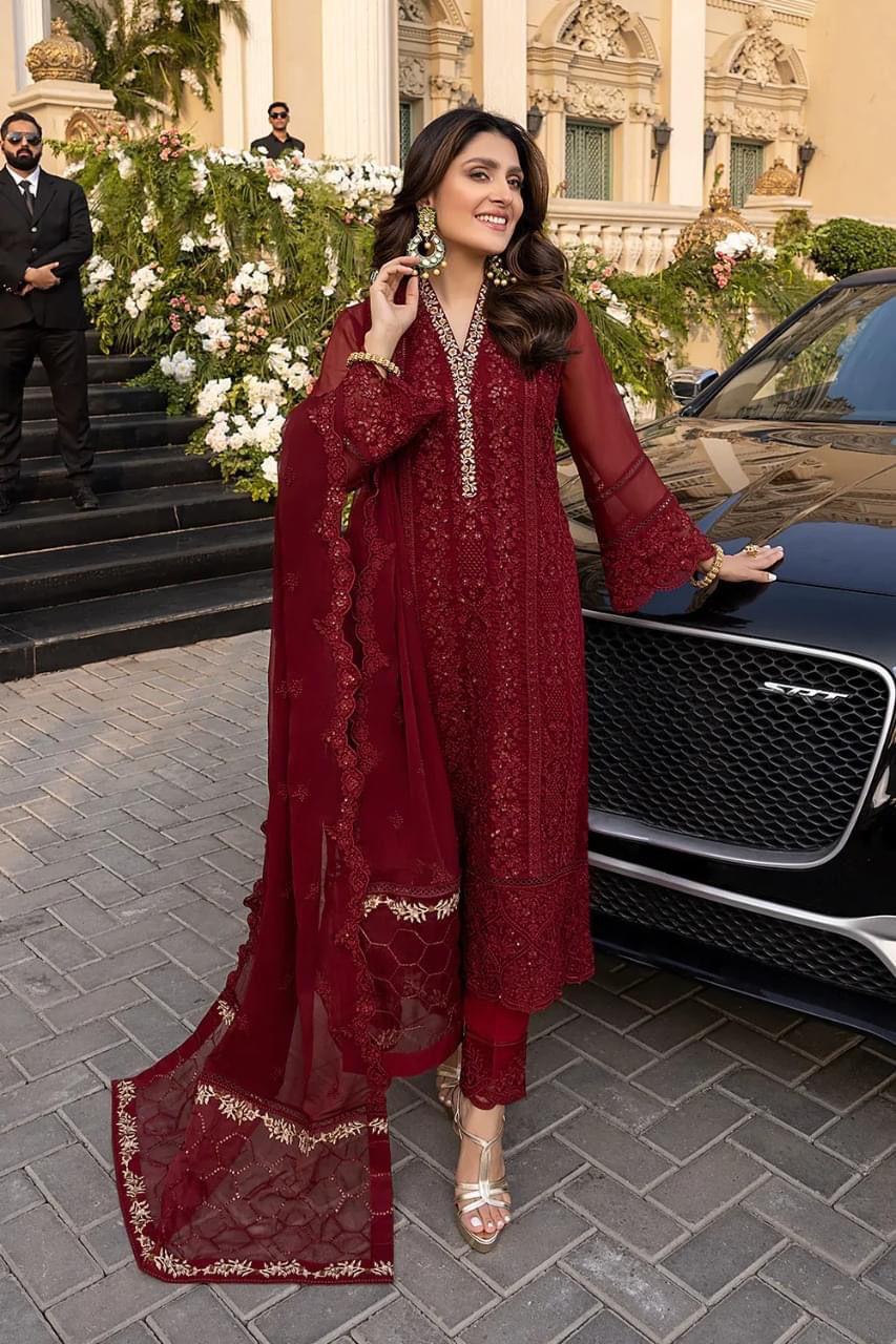 AZURE CHIFFON EMBROIDERED PARTY WEAR| UNSTITCHED MASTER REPLICA| TOP PAKISTANI DRESS BY SHAEBIZ