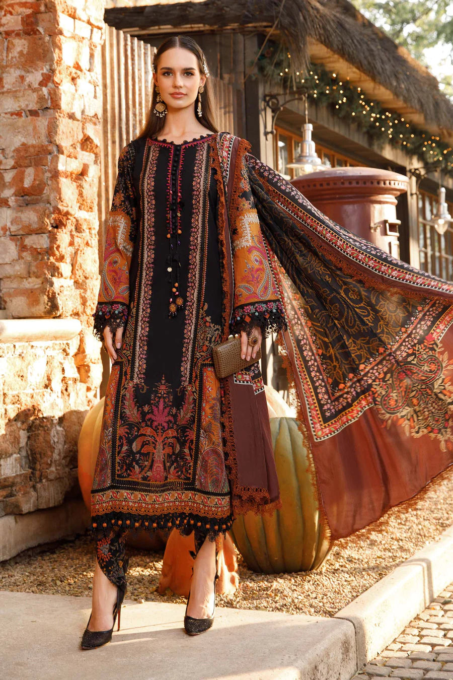 open lace back dress Readymade Style Poly Silk Orange Embroidered Salwar Kameez – Kajols main image 1