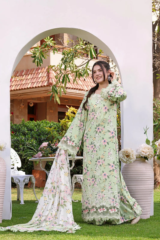 ANEELAS GREEN PRINTED CHICKEN KARI LAWN COLLECTION| UNSTITCHED 3 PCS BY SHAEBIZ