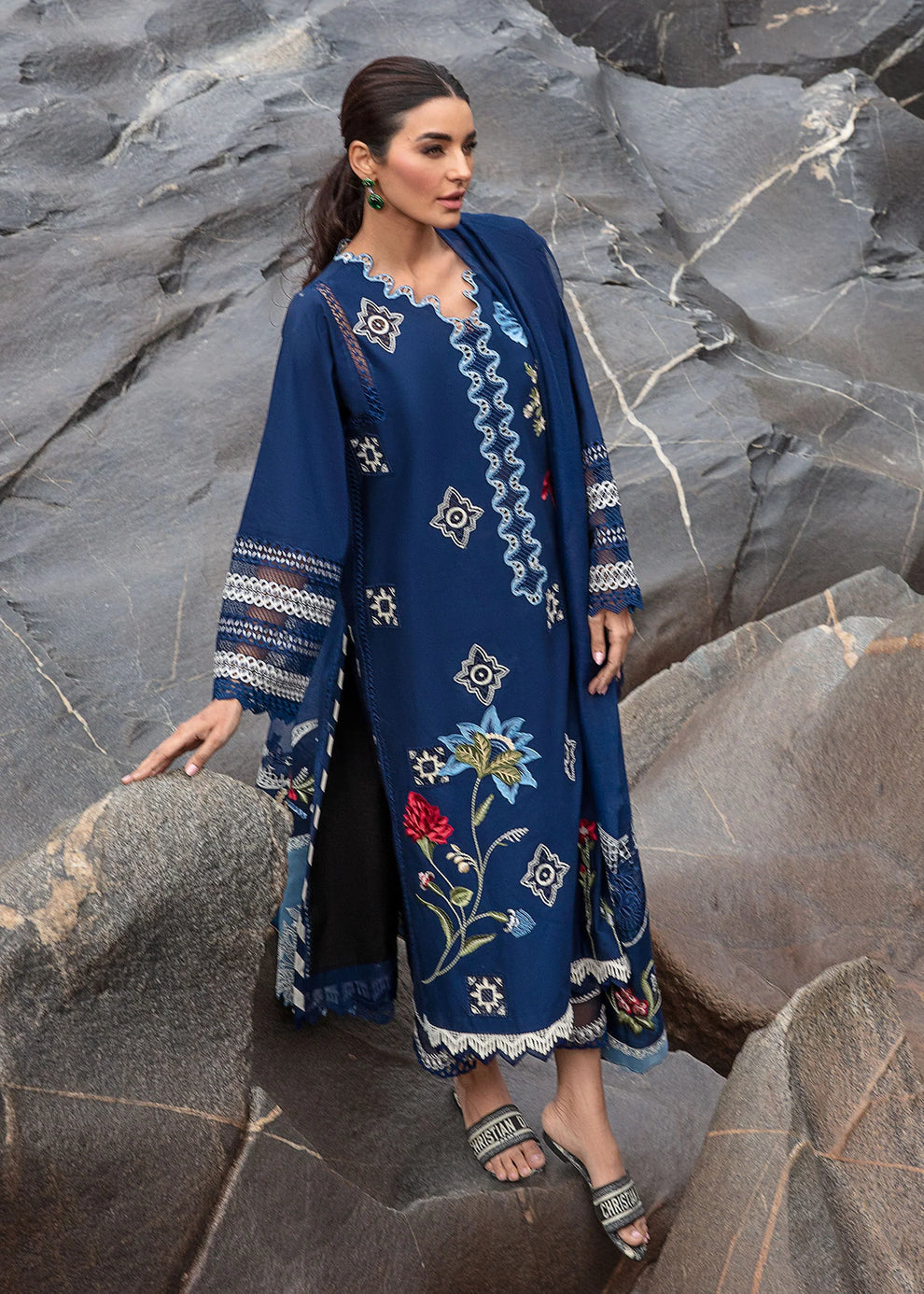 CRIMSON BY SAIRA SHAKIRA MIDNIGHT BLUE LAWN DRESS | LATEST EID COLLECTION BY SHAEBIZ