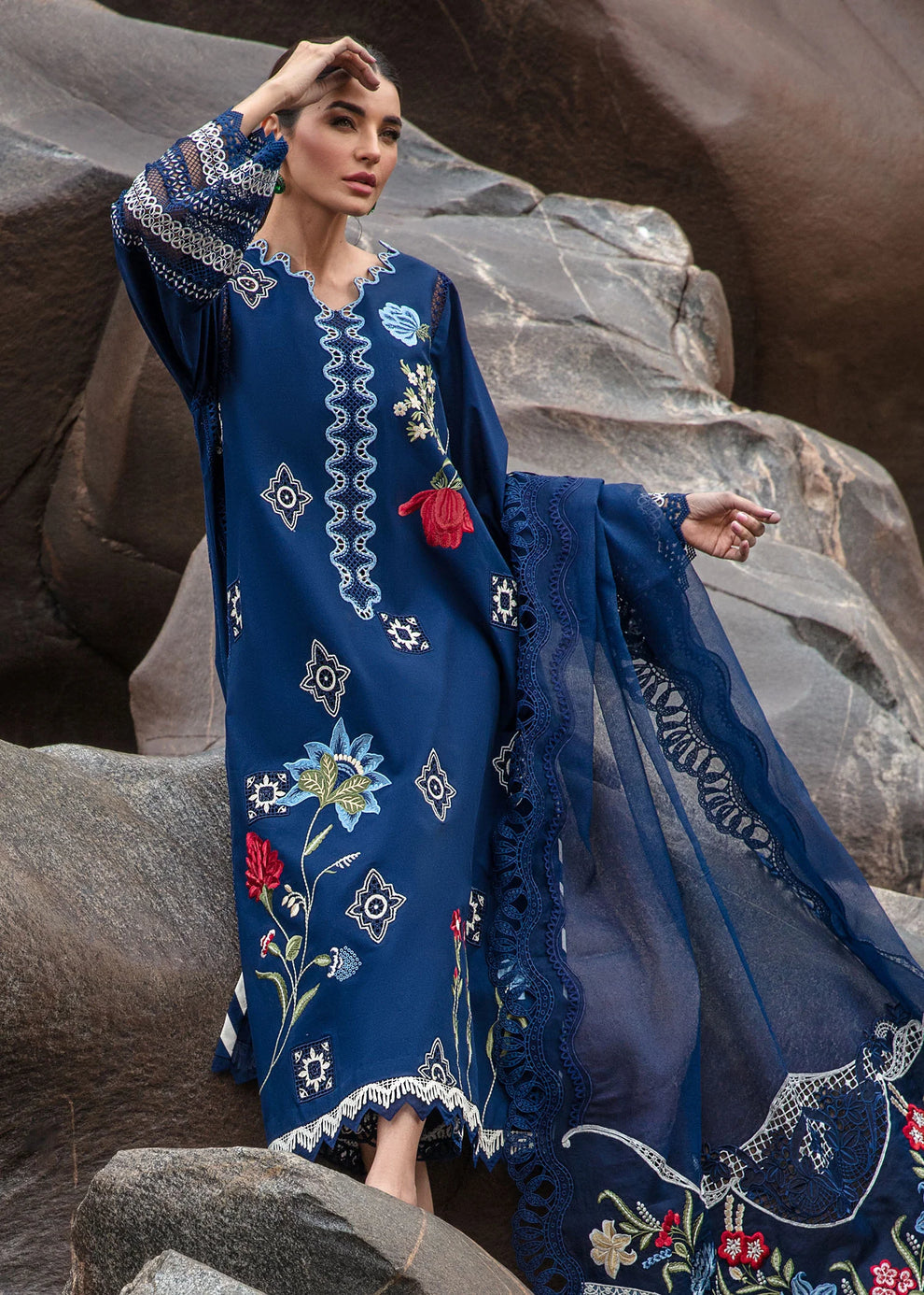 CRIMSON BY SAIRA SHAKIRA MIDNIGHT BLUE LAWN DRESS | LATEST EID COLLECTION BY SHAEBIZ