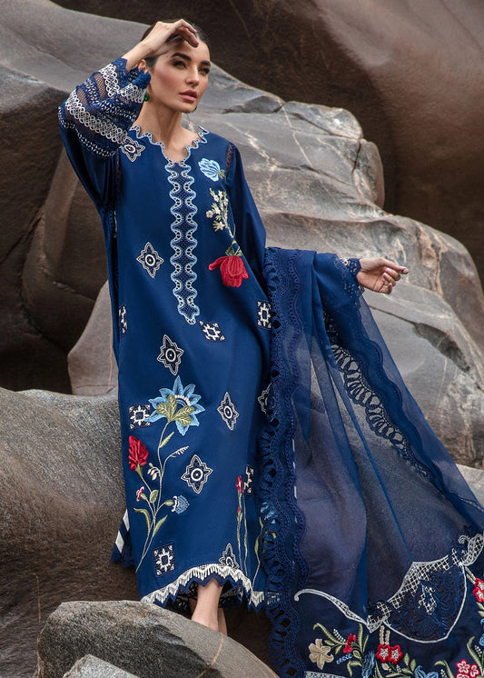 CRIMSON BY SAIRA SHAKIRA MIDNIGHT BLUE LAWN DRESS | LATEST EID COLLECTION BY SHAEBIZ