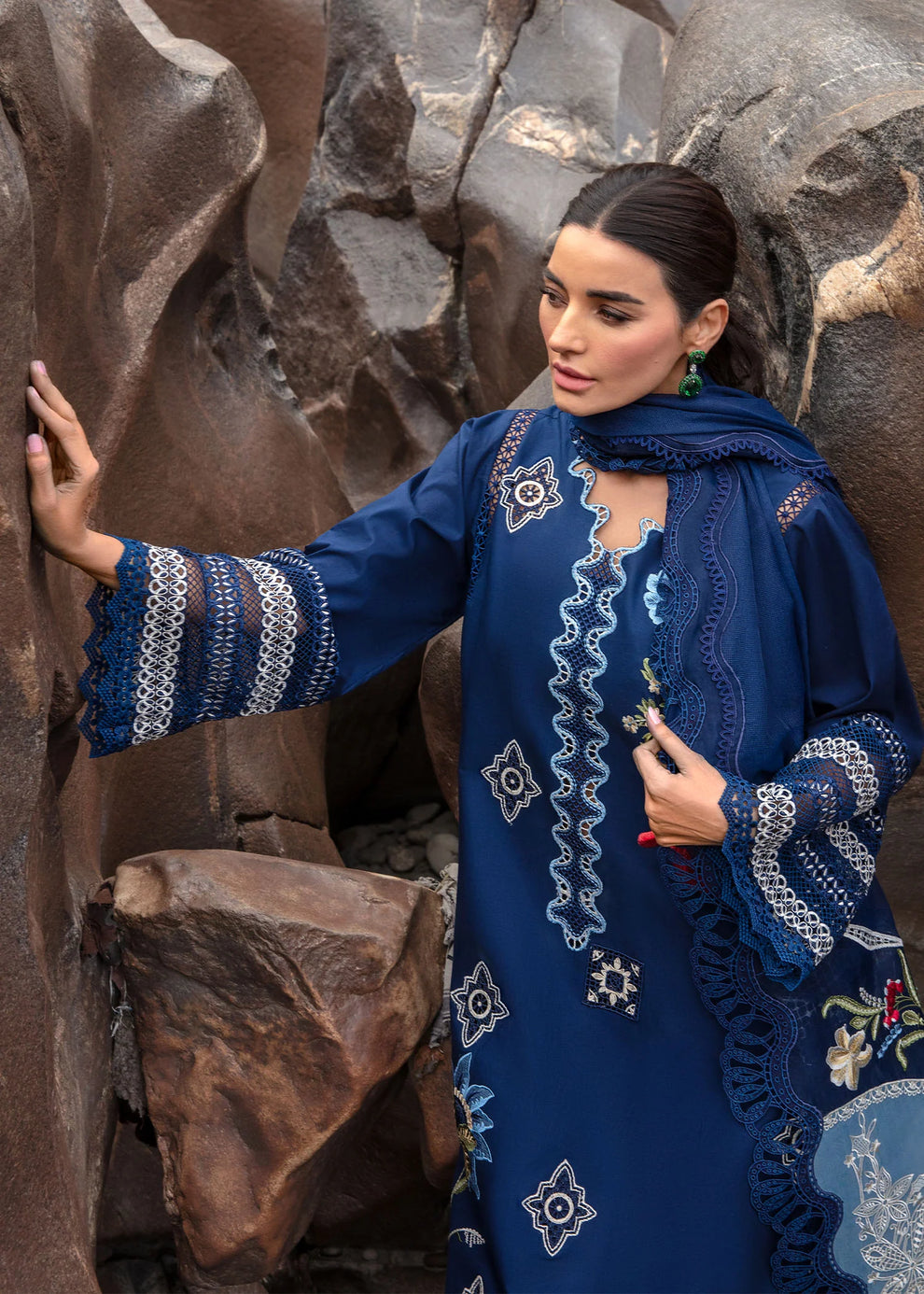 CRIMSON BY SAIRA SHAKIRA MIDNIGHT BLUE LAWN DRESS | LATEST EID COLLECTION BY SHAEBIZ