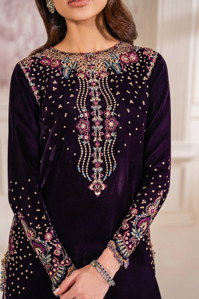 BAROQUE VELVET NIŻ PURPLE WINTER WEAR UNSTITCH COLLECTION BY SHAEBIZ