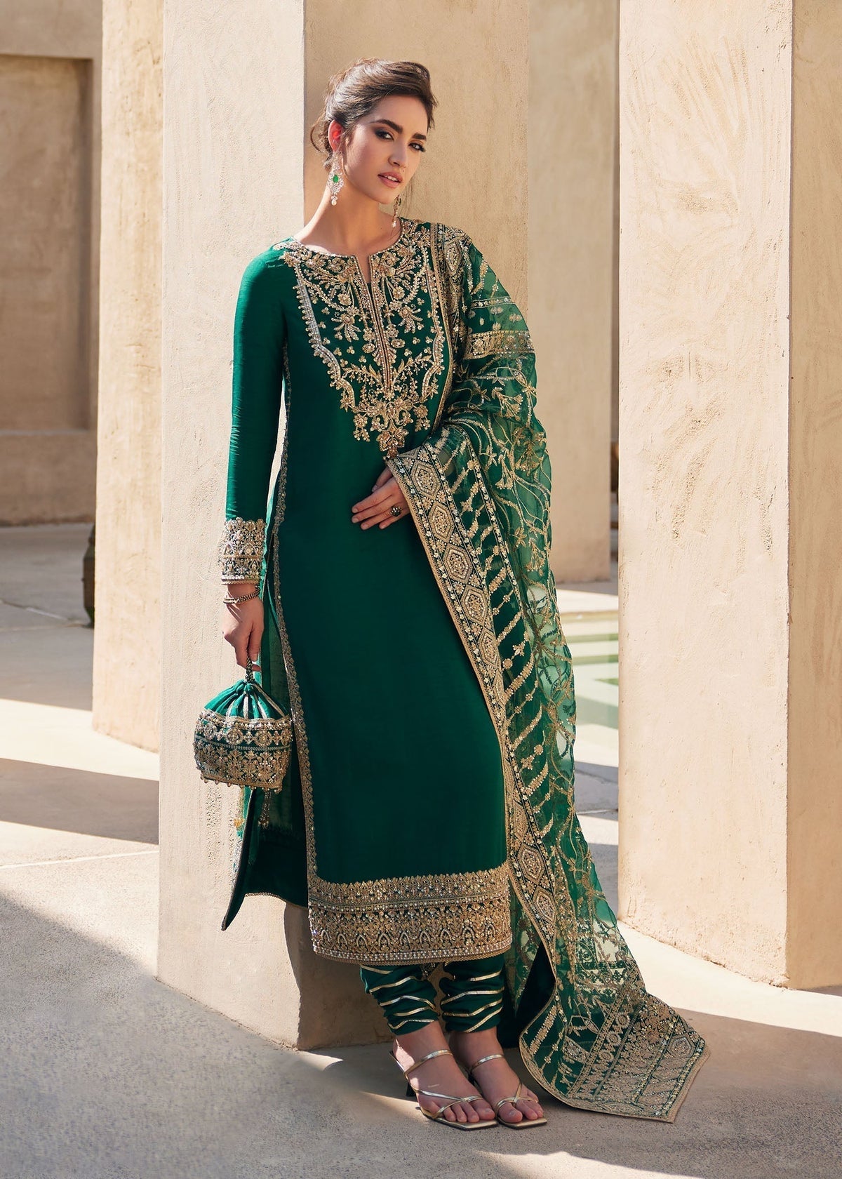 KANWAL MALIK GOLDEN GREEN LUXURY RAW SILK| LATEST WEDDING EDITION BY SHAEBIZ