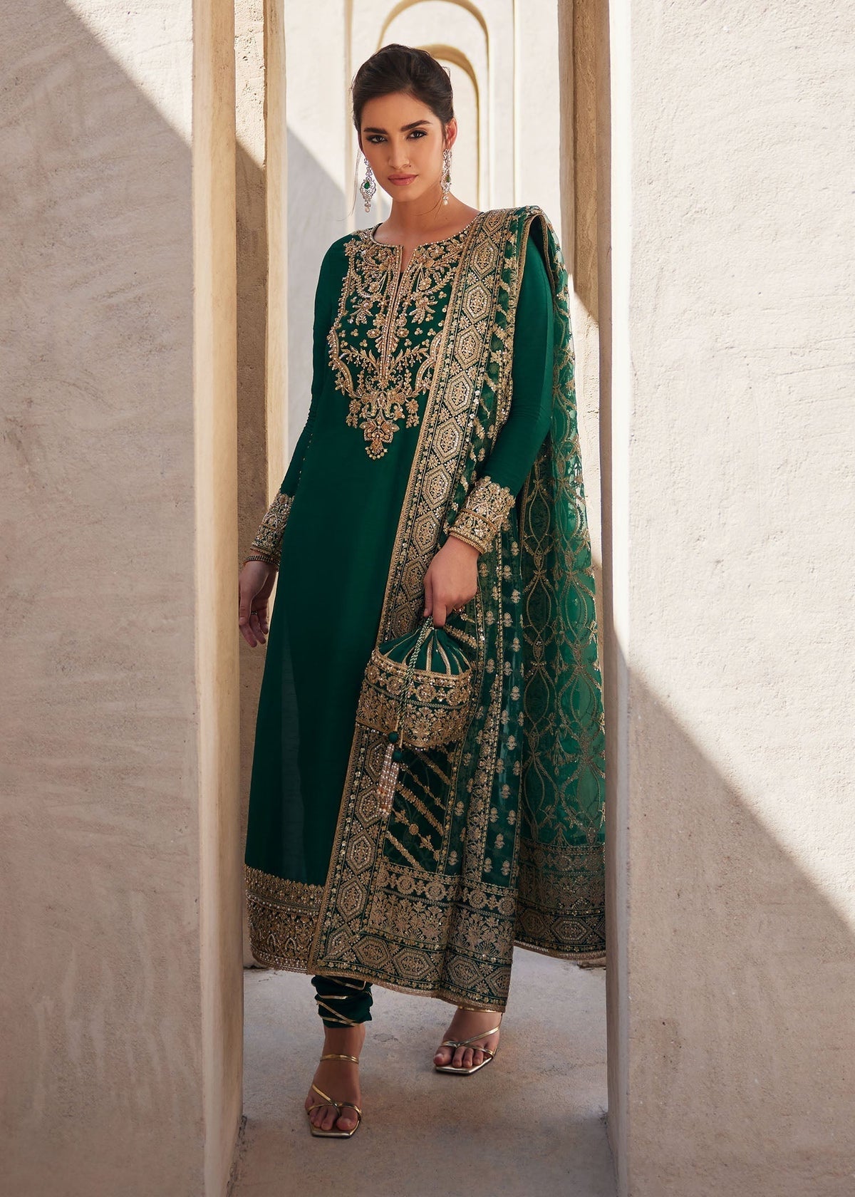 KANWAL MALIK GOLDEN GREEN LUXURY RAW SILK| LATEST WEDDING EDITION BY SHAEBIZ