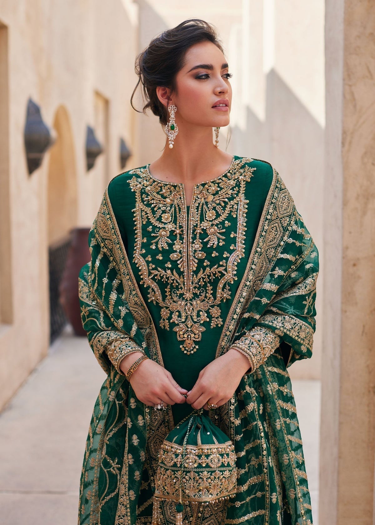 KANWAL MALIK GOLDEN GREEN LUXURY RAW SILK| LATEST WEDDING EDITION BY SHAEBIZ
