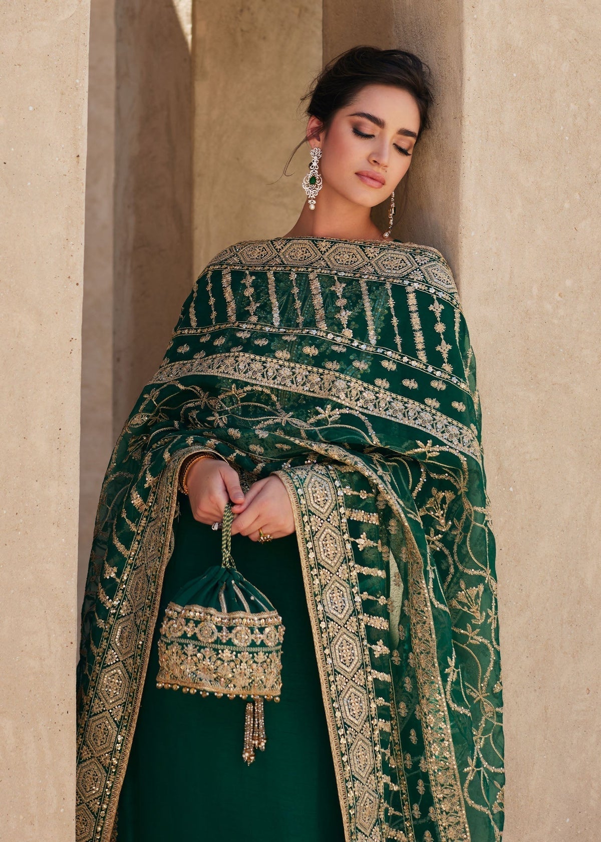 KANWAL MALIK GOLDEN GREEN LUXURY RAW SILK| LATEST WEDDING EDITION BY SHAEBIZ