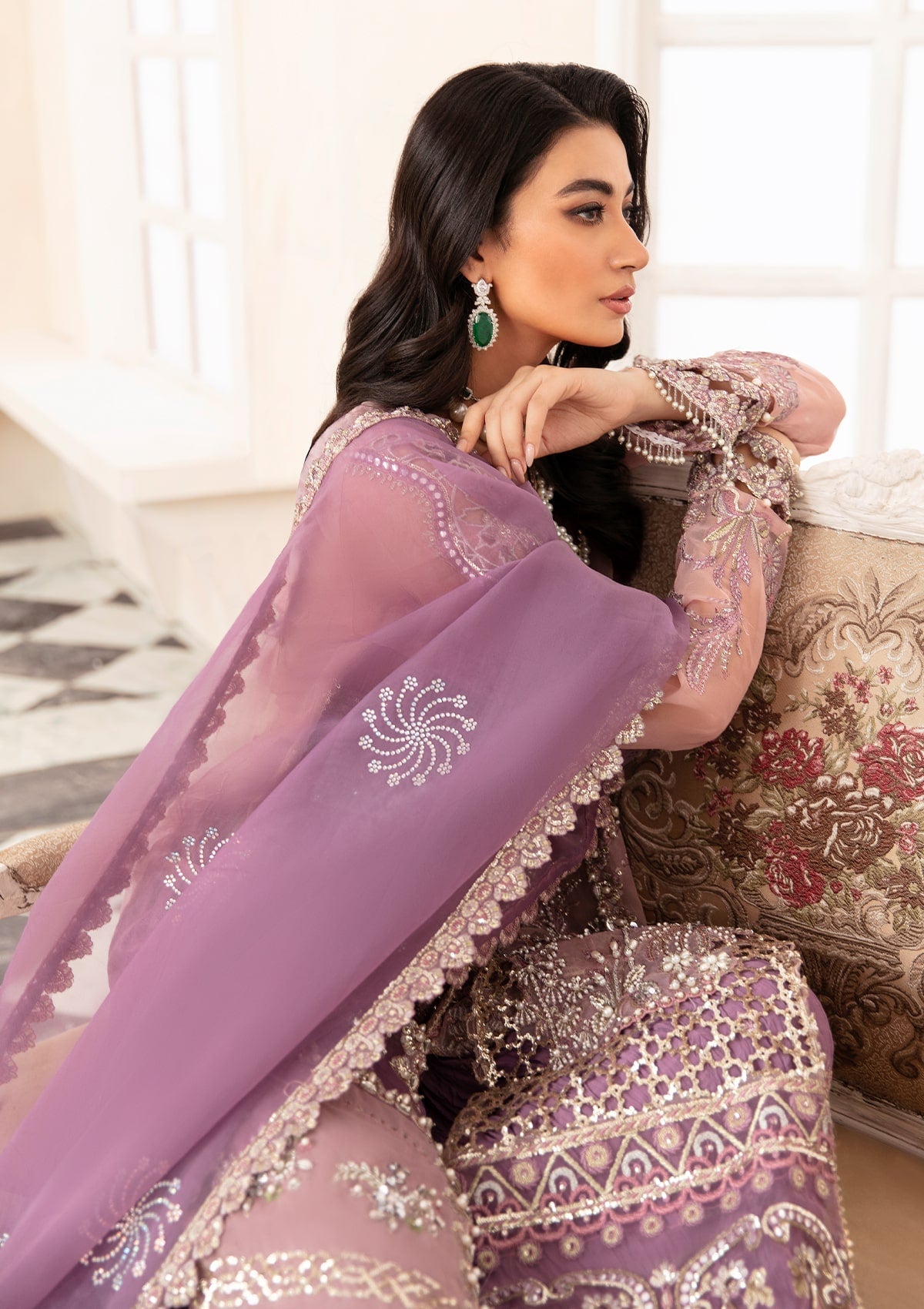ELAF PURPLE LILAC BLOOM LUXURY EMBRODERED ORGENZA COLLECTION| PARTY WEAR| TOP PAKISTANI DRESS BY SHAEBIZ