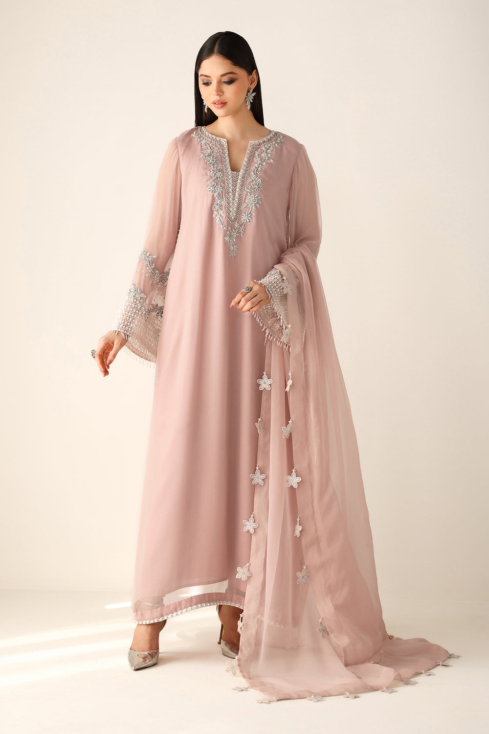 BAROQUE PINKY 3D TASSELS LUXURY CHIFFON COLLECTION| FORMAL WEAR| TOP PAKISTANI DRESS BY SHAEBIZ