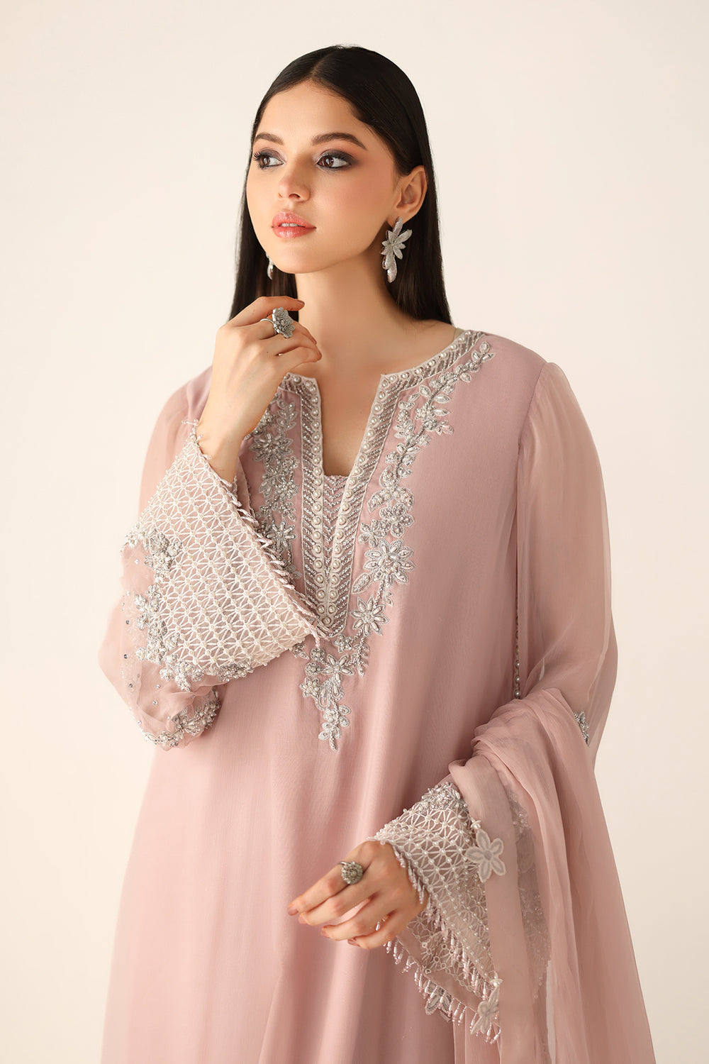 BAROQUE PINKY 3D TASSELS LUXURY CHIFFON COLLECTION| FORMAL WEAR| TOP PAKISTANI DRESS BY SHAEBIZ