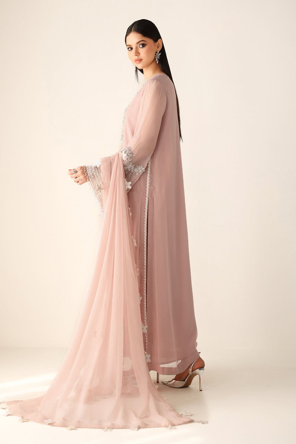 BAROQUE PINKY 3D TASSELS LUXURY CHIFFON COLLECTION| FORMAL WEAR| TOP PAKISTANI DRESS BY SHAEBIZ