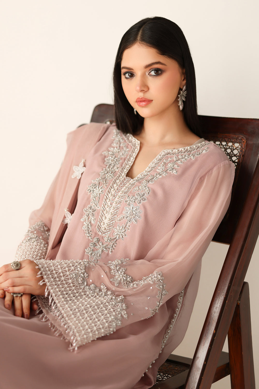 BAROQUE PINKY 3D TASSELS LUXURY CHIFFON COLLECTION| FORMAL WEAR| TOP PAKISTANI DRESS BY SHAEBIZ