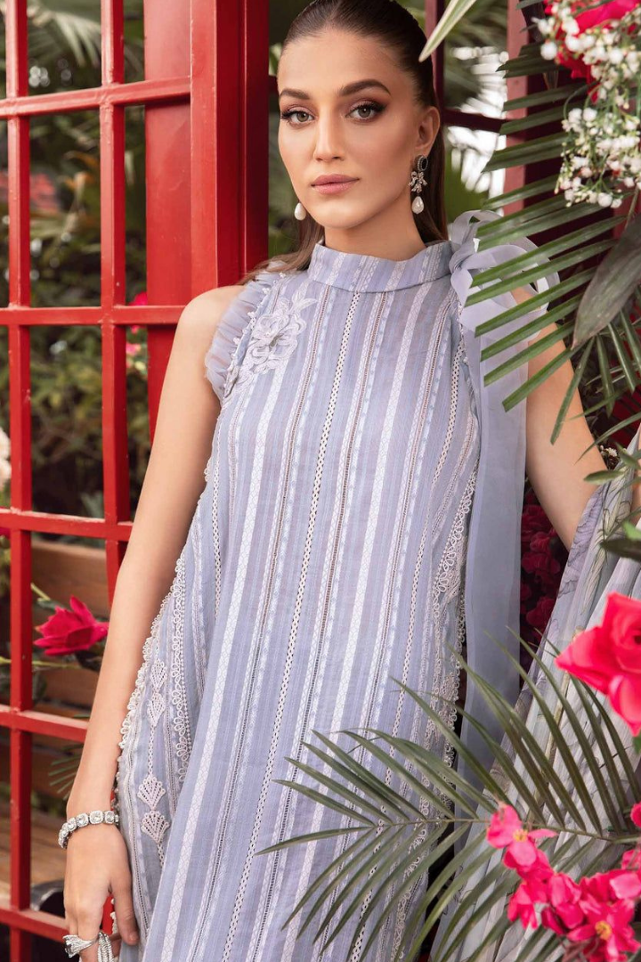MARIA B MPRINT GREY SUMMER LAWN COLLECTION| TOP PAKISTANI DRESS BY SHAEBIZ|