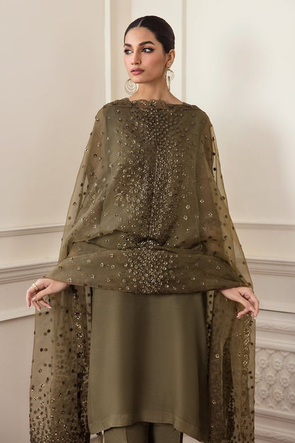 BAROQUE MEHNDI PEALS CHIFFON UNSTITCH FORMAL WEAR COLLECTION BY SHAEBIZ