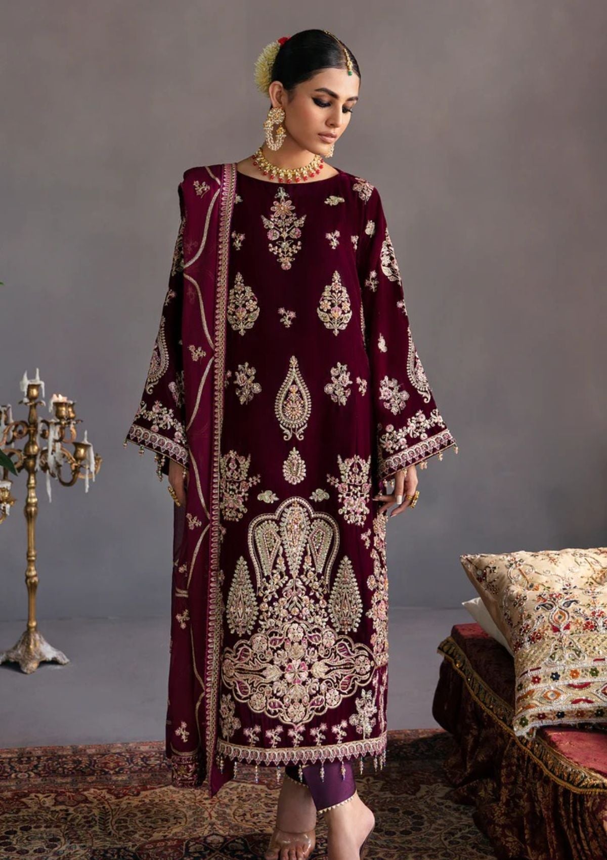 EMAAN ADEEL LUXURY MAKHMAL VELVET COLLECTION| UNSTITCHED WINTER COLLECTION| TOP PAKISTANI DRESS BY SHAEBIZ