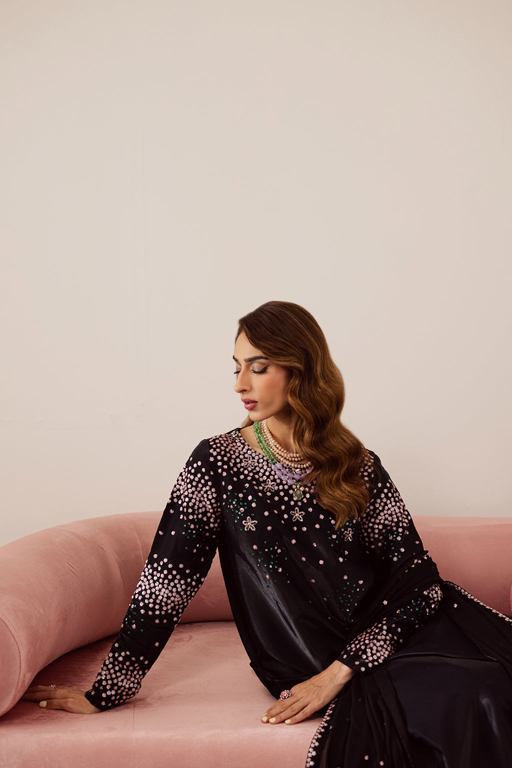 VANYA EMBROIDERED GREEN SEQUENCE LUXURY VELVET COLLECTION|WINTER COLLECTION| TOP PAKISTANI DRESS BY SHAEBIZ