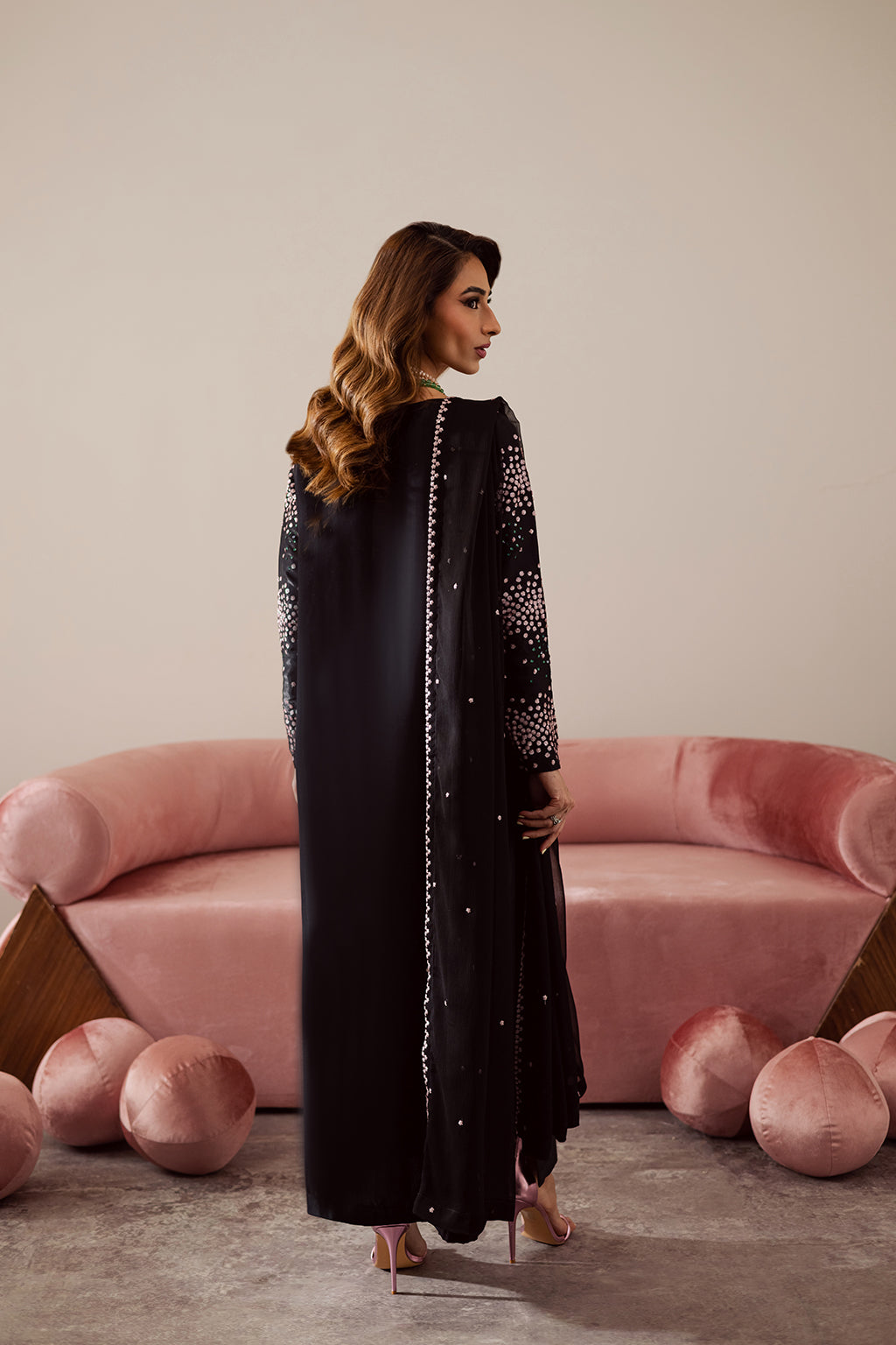 VANYA EMBROIDERED GREEN SEQUENCE LUXURY VELVET COLLECTION|WINTER COLLECTION| TOP PAKISTANI DRESS BY SHAEBIZ