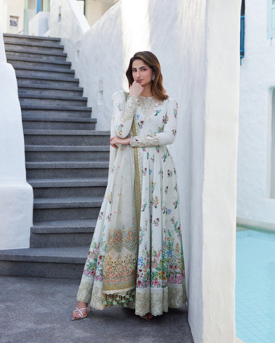 FAIZA SAQLAIN  LAWN FROCK |TOP PAKISTANI DRESS BY SHAEBIZ