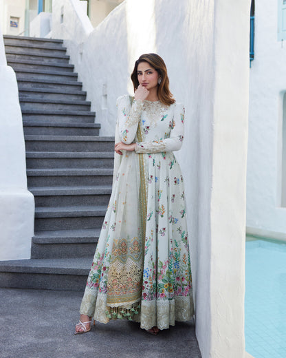 FAIZA SAQLAIN  LAWN FROCK |TOP PAKISTANI DRESS BY SHAEBIZ