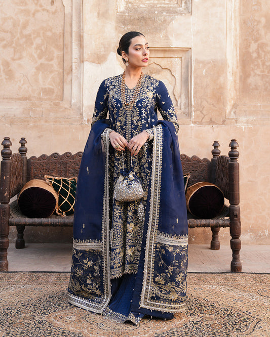 FAIZA SAQLAIN LUXURY BLUE CHIFFON DRESS| UNSTITCHED 3 PCS BY SHAEBIZ