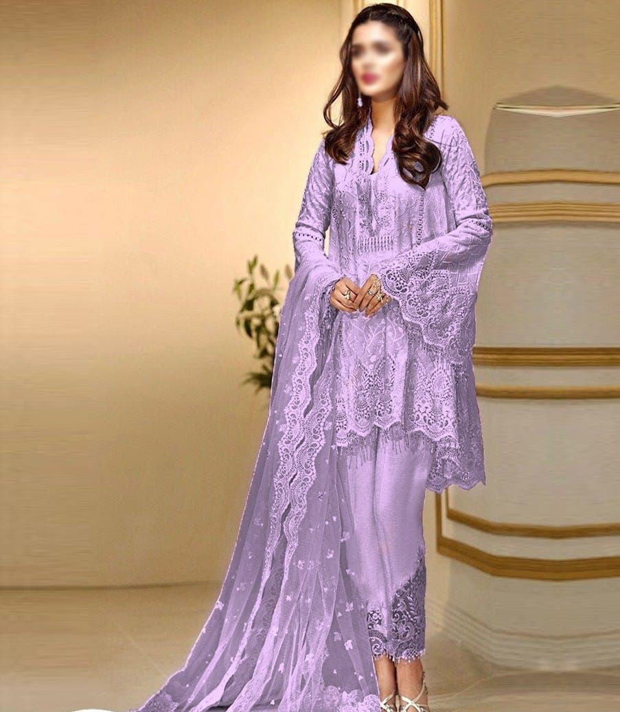 ANAYA PURPLE NET EMBROIDERED DRESS | UNSTITCHED PARTY WEAR | TOP PAKISTANI DRESS BY SHAEBIZ