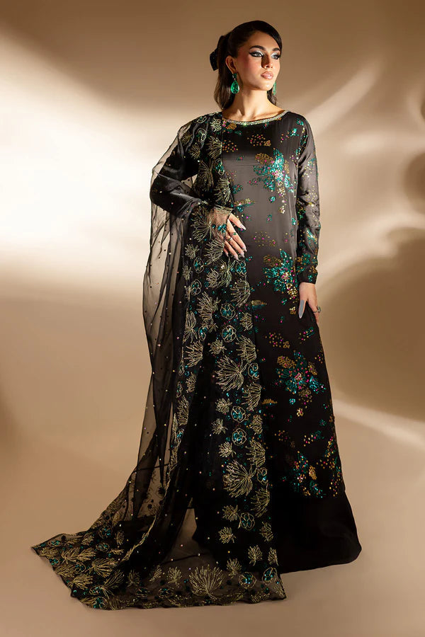 NUREH BLACK ZARBISH LUXURY SILK COLLECTION| PARTY WEAR| TOP PAKISTANI DRESS BY SHAEBIZ