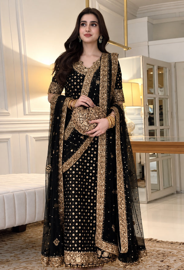 HARIS SHAKEEL NEW NAVY BLUE COLOR| UNSTITCHED 3 PCS BY SHAEBIZ