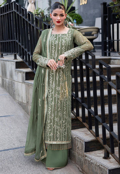 SHAEBIZ PRESENTING LUXURY GREEN CHIFFON COLLECTION| UNSTITCHED MASTER REPLICA| TOP PAKISTANI DRESS BY SHAEBIZ