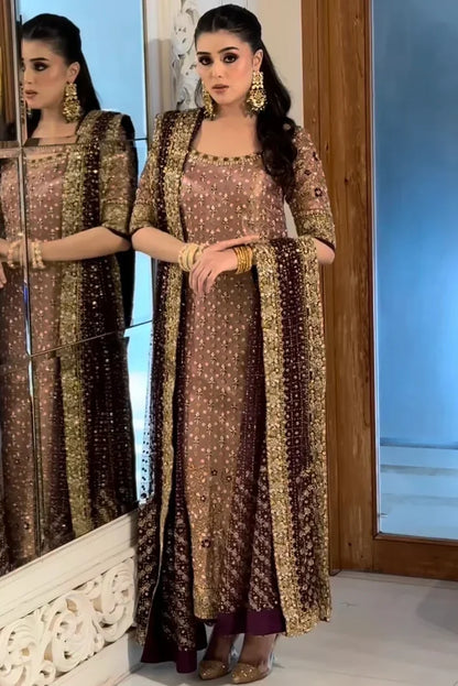 HARIS SHAKEEL NEW LUXURY PINK BRIDAL COLLECTION| UNSTITCHED 3 PCS BY SHAEBIZ