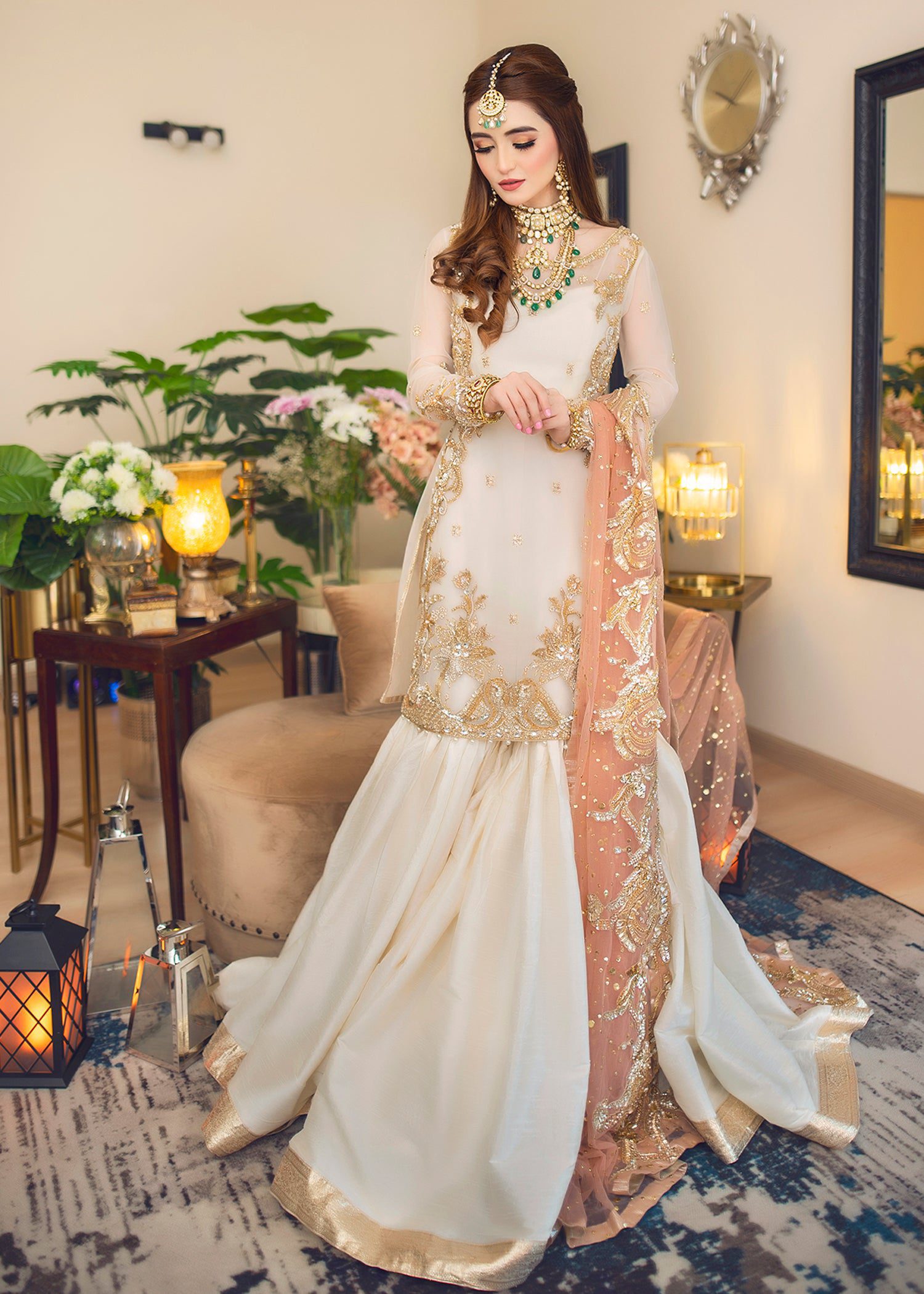 WHITE GHARARA NIKAL BRIDAL DRESS(WH-ADDA23)