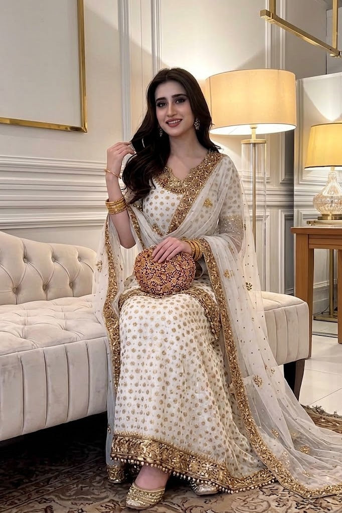 HARIS SHAKEEL LUXURY WHITE PARTY WEAR| UNSTITCHED PARTY WEAR BY SHAEBIZ