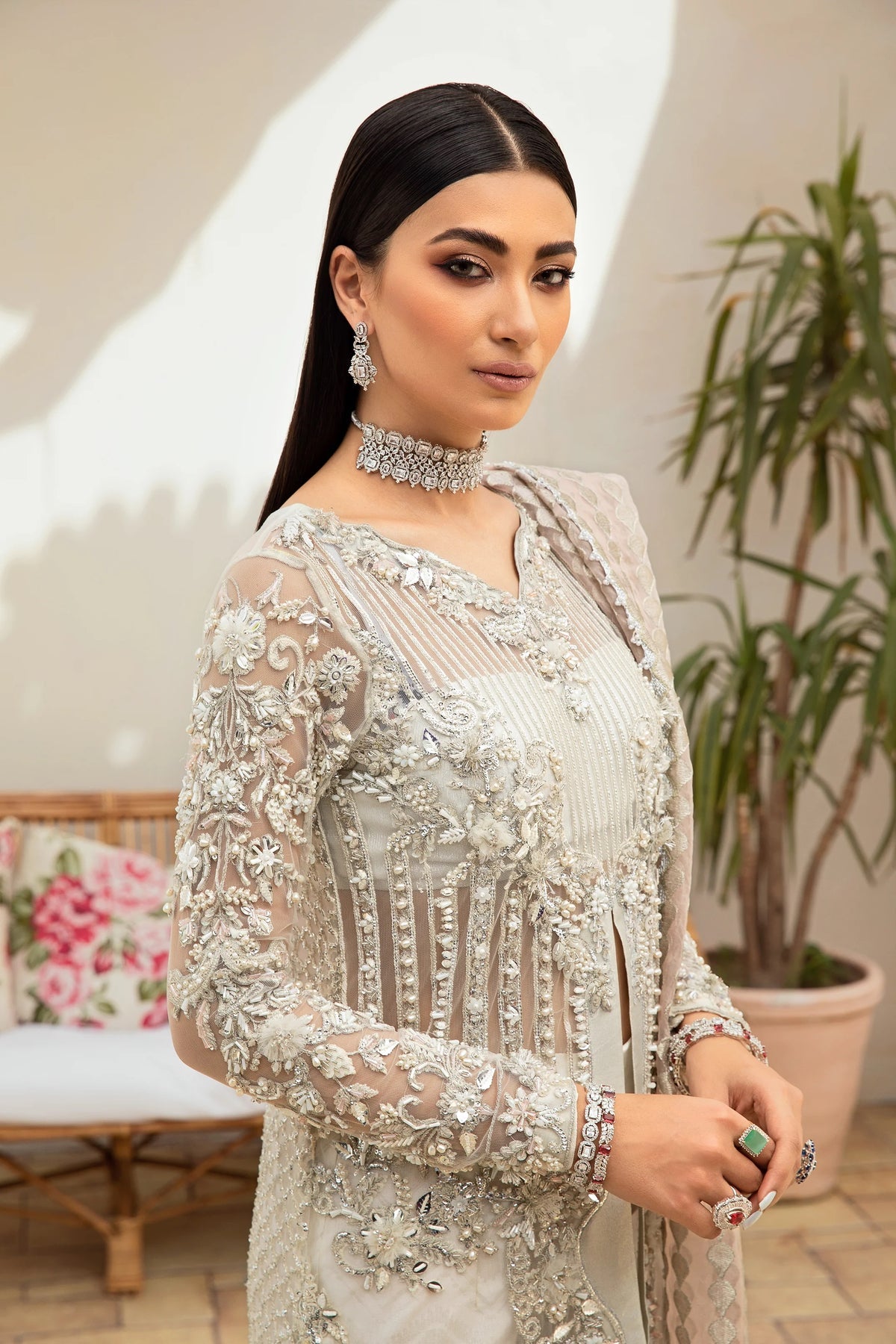MARYAM HUSSAIN LUXURY WHITE NET DRESS| UNSTITCHED MASTER REPLICA| TOP PAKISTANI DRESS BY SHAEBIZ
