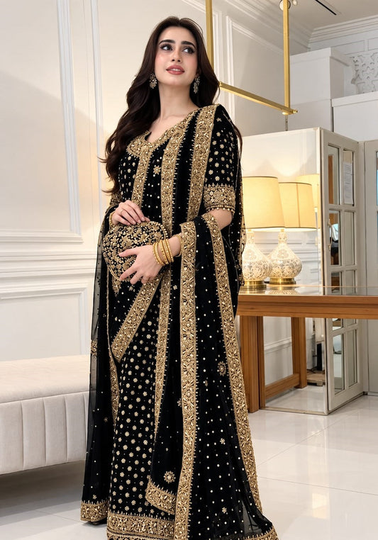 HARIS SHAKEEL NEW NAVY BLUE COLOR| UNSTITCHED 3 PCS BY SHAEBIZ