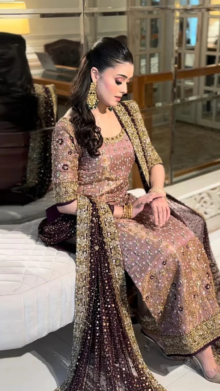 HARIS SHAKEEL NEW LUXURY PINK BRIDAL COLLECTION| UNSTITCHED 3 PCS BY SHAEBIZ
