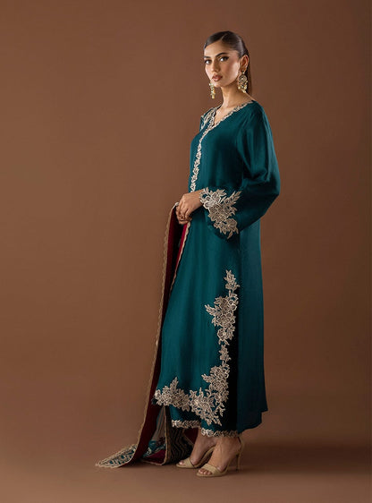 ZAINAB CHOTTANI NABIYA ZINK LUXURY SILK DRESS| UNSTITCHED PARTY WEAR| TOP PAKISTANI DRESS BY SHAEBIZ