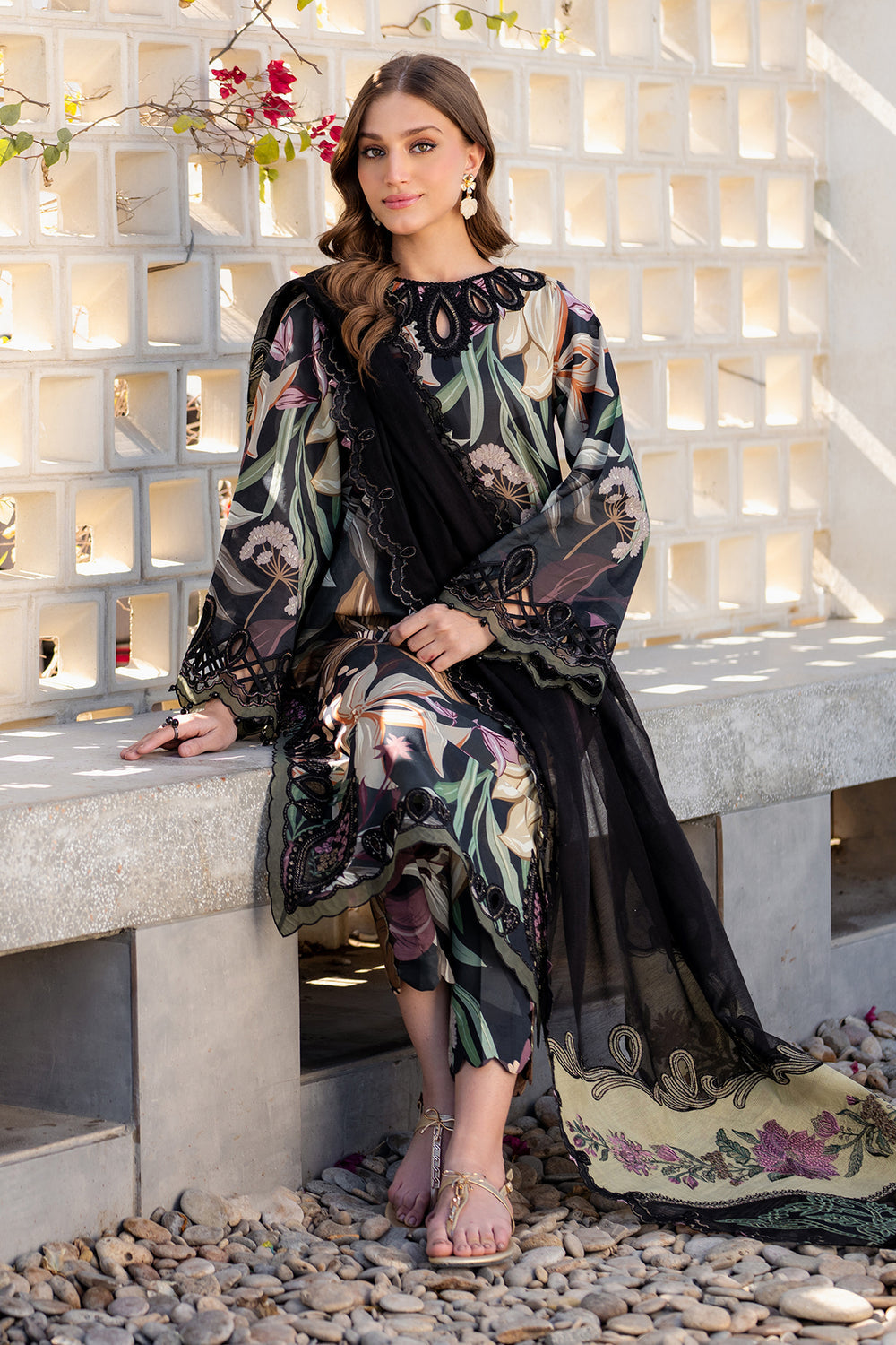BAROQUE EMBROIDERED 2026 MULTI PRINTED DARK ROSE | UNSTITCHED PARTY WEAR| TOP PAKISTANI DRESS BY SHAEBIZ S