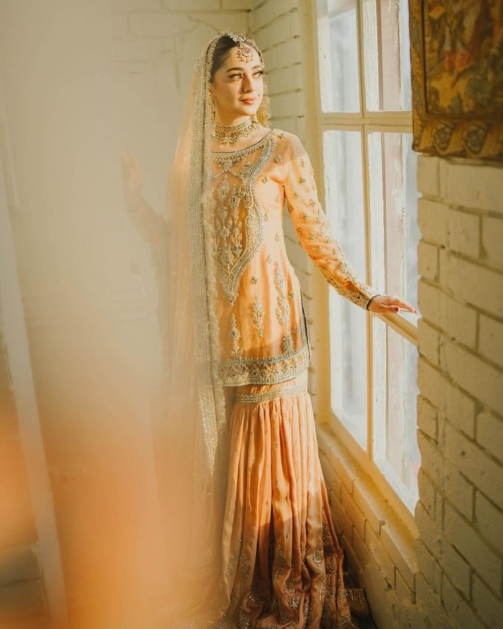 SHAEBIZ PRESENTING LUXURY SHAMOOZ SILK GHARARA WITH CHIFFON SHIRT | WEDDING COLLECTION| TOP PAKISTANI DRESS BY SHAEBIZ